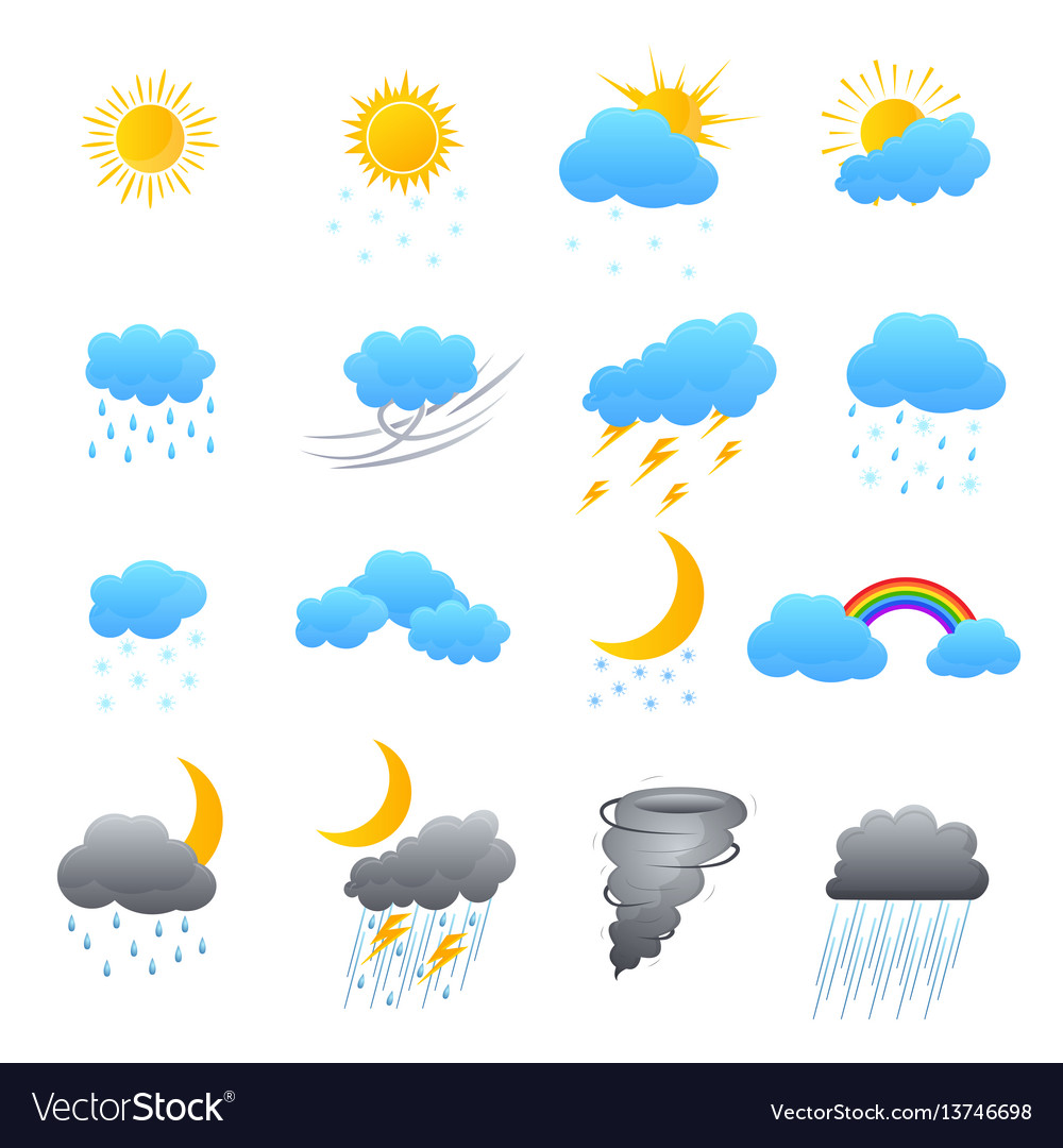 Cartoon weather color icons set