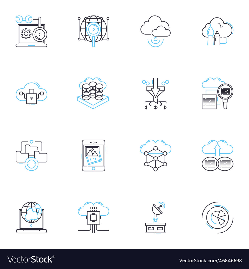Cloud storage linear icons set data backup vector image Cloud storage linear icons set data backup