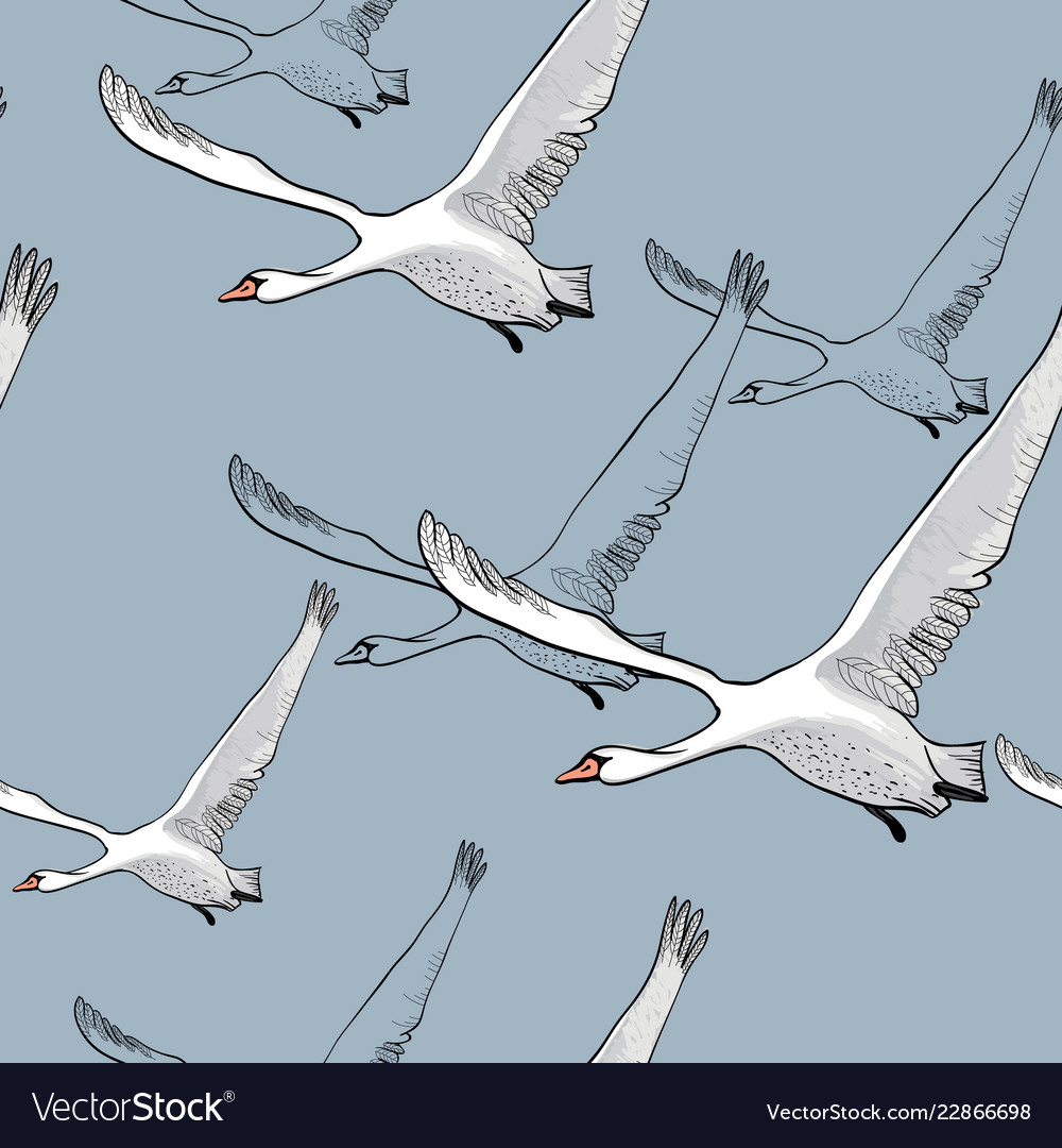 Flying Swans Seamless Pattern
