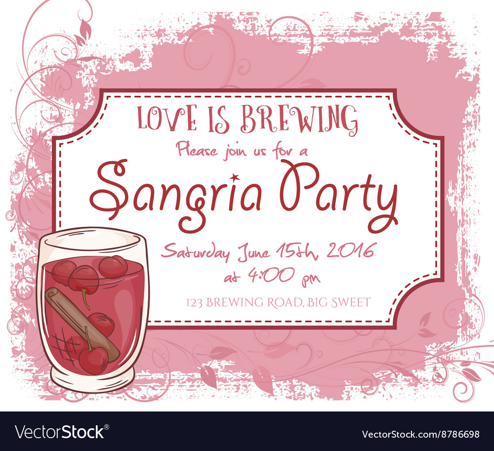 Hand drawn sangria party invitation card vintage