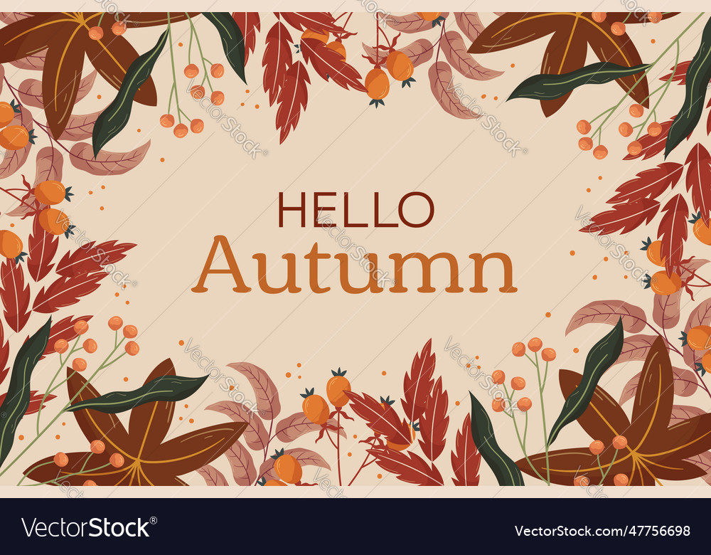 Hello autumn background design with maple leaf