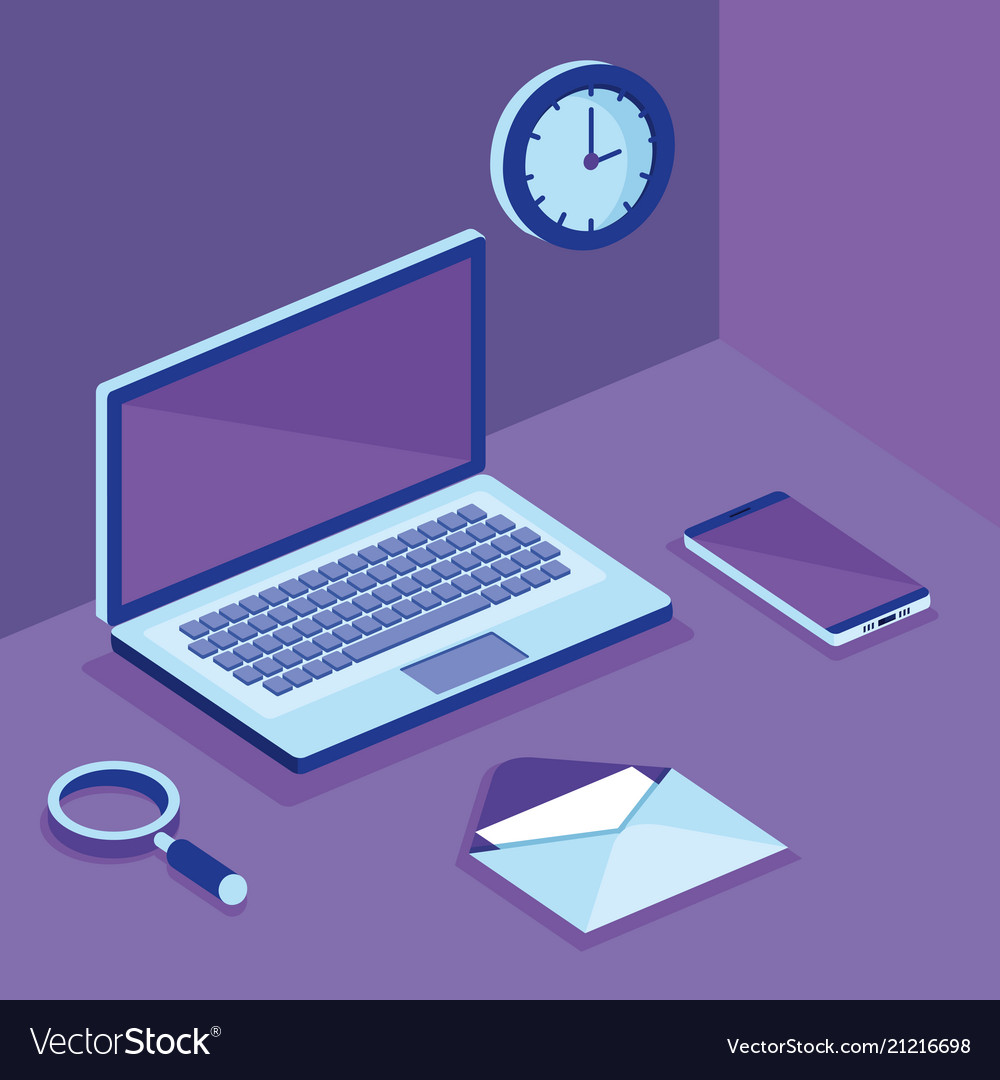 Laptop computer and isometrics icons Royalty Free Vector