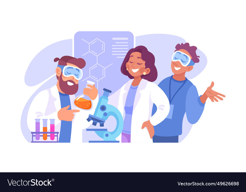 Man and woman at laboratory with flask