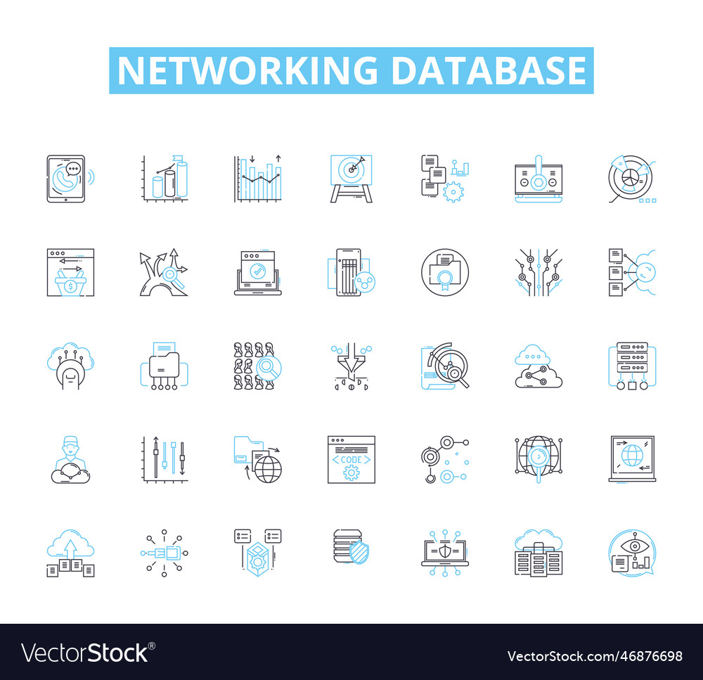 Networking database linear icons set connect vector image Networking database linear icons set connect