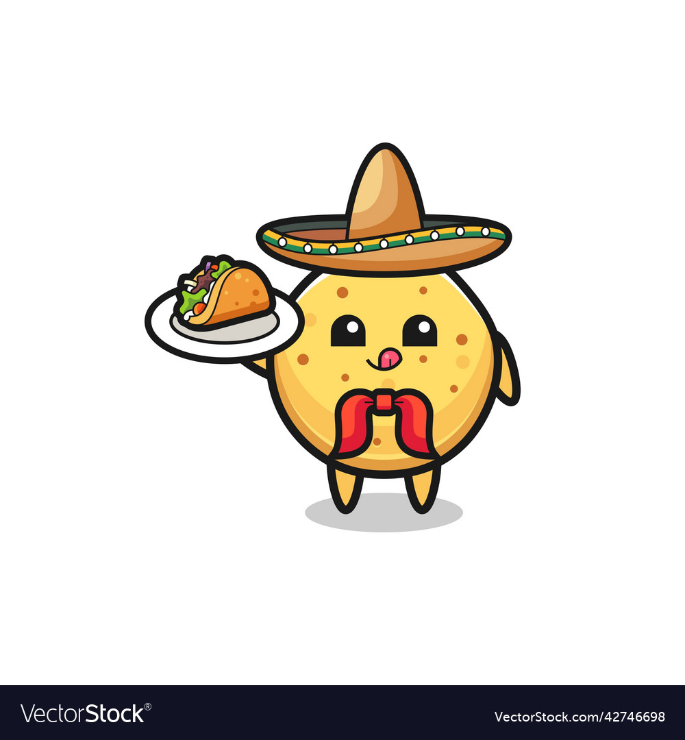 Potato chip mexican chef mascot holding a taco