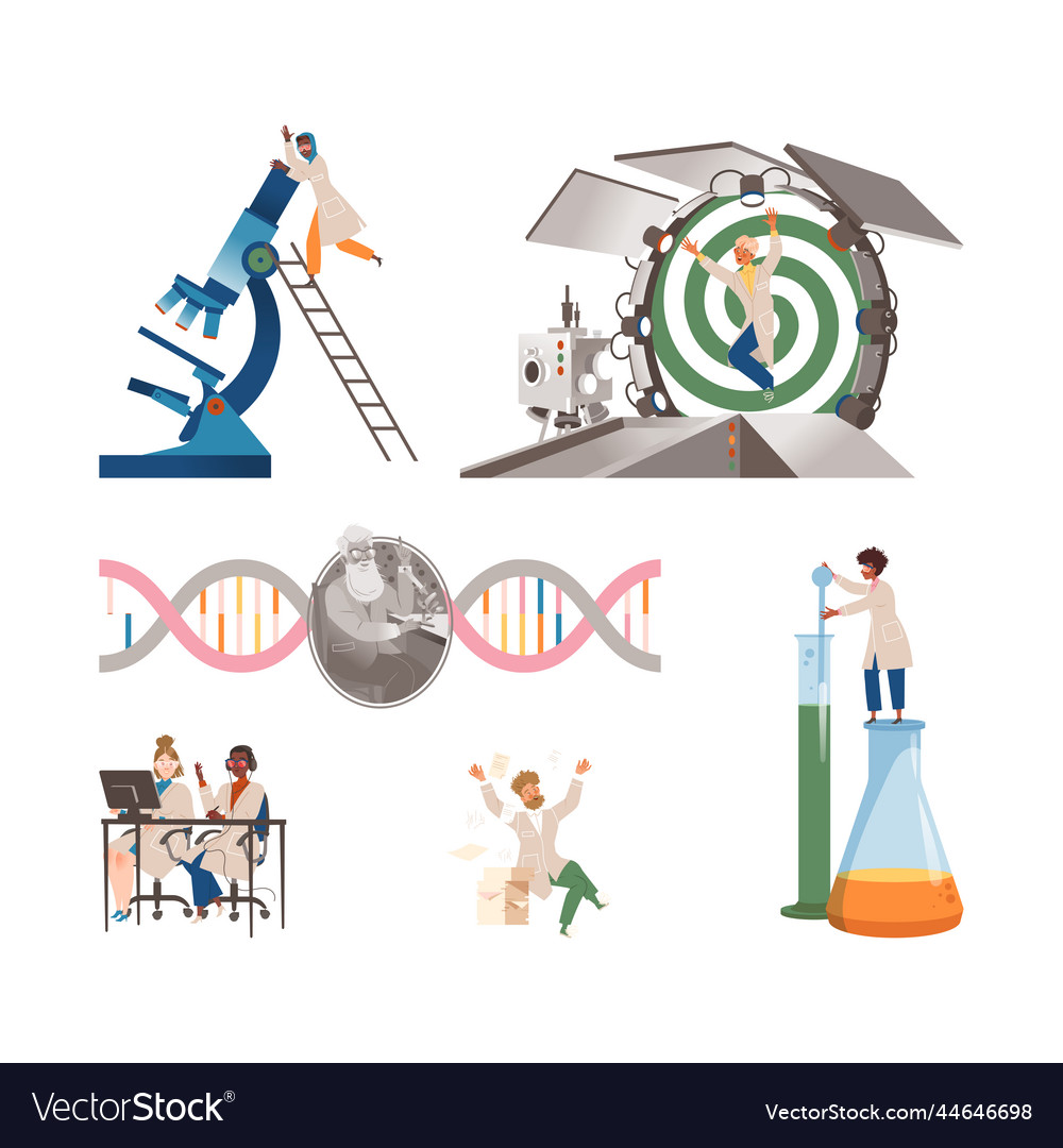 Scientists characters doing experiments vector image Scientists characters doing experiments