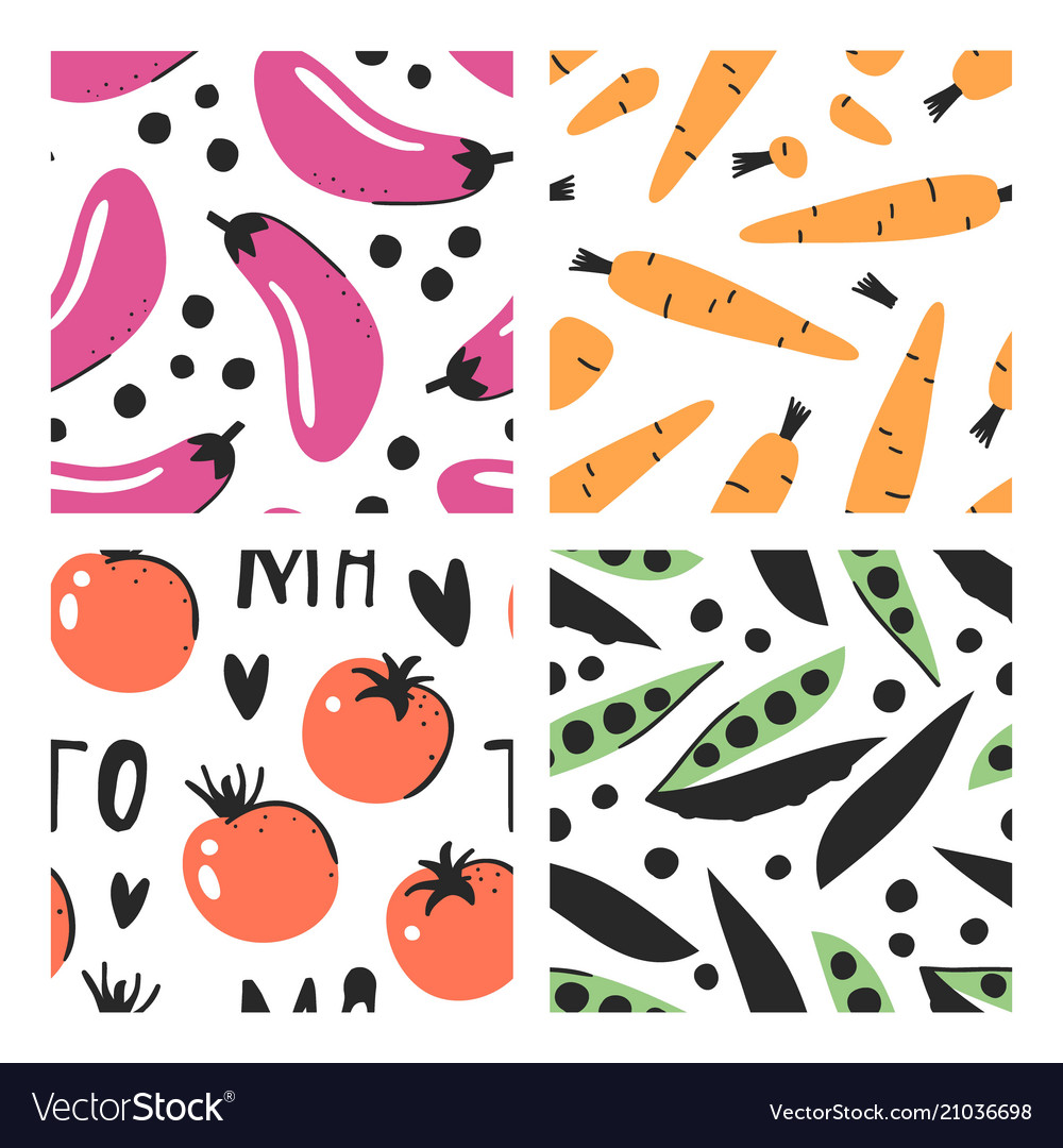 Set of hand drawn seamless pattern with vegetables