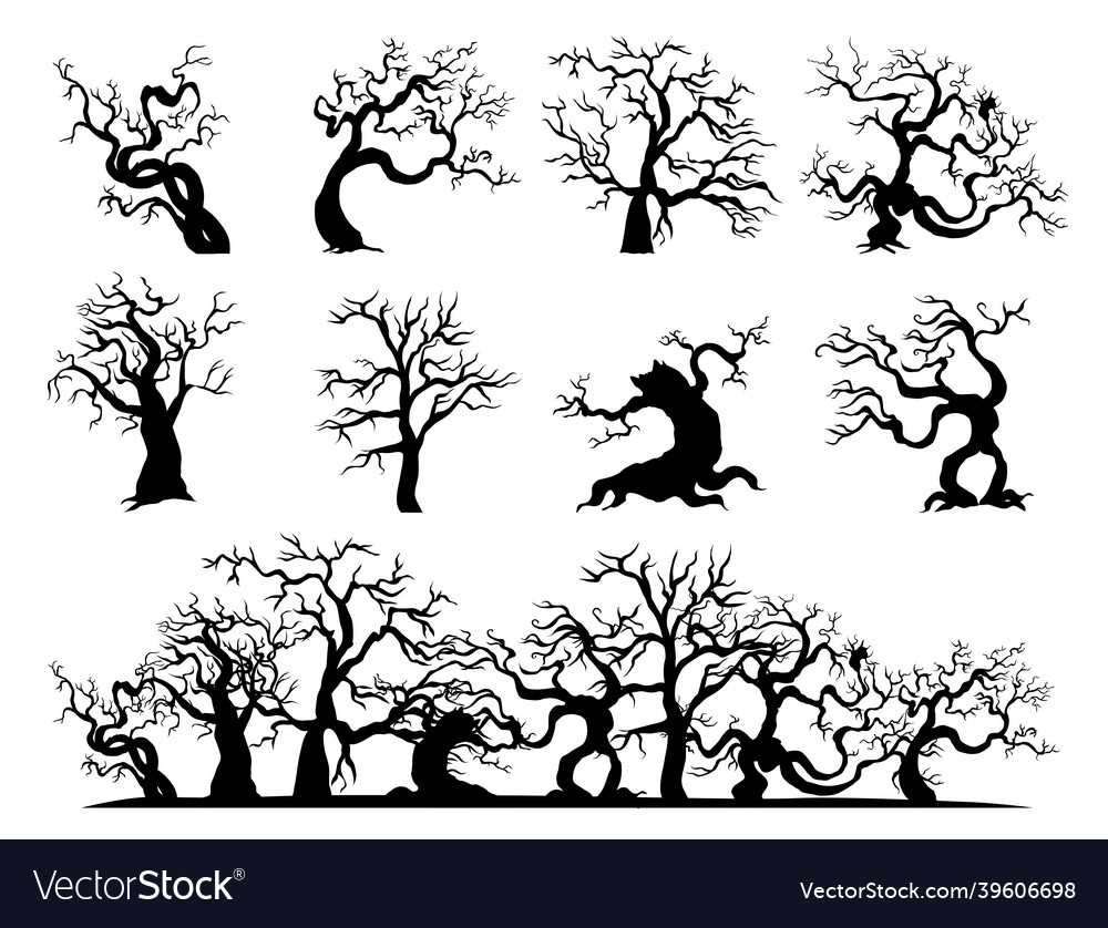 Spooky trees set vector image Spooky trees set