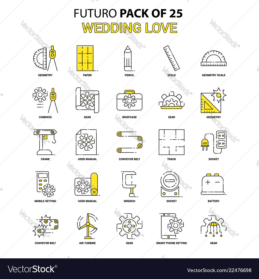 Wedding love icon set yellow futuro latest design