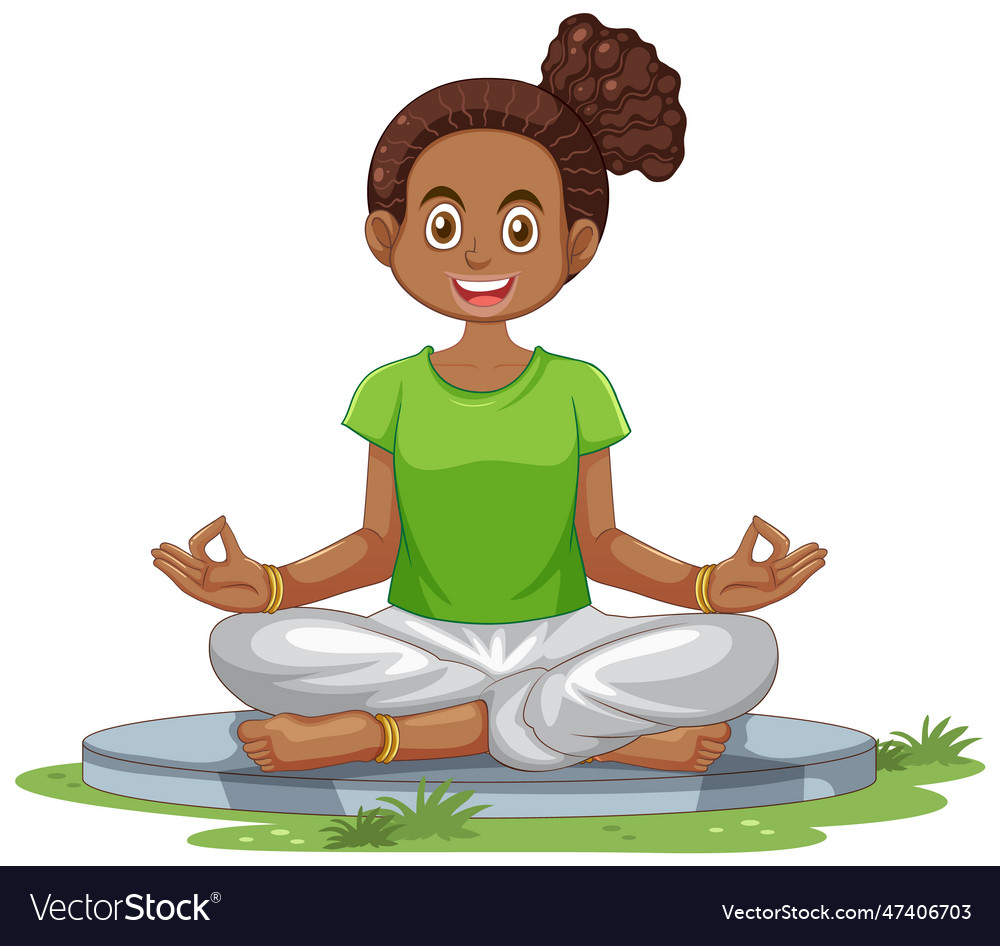 African Female Cartoon Practice Meditation Vector Image