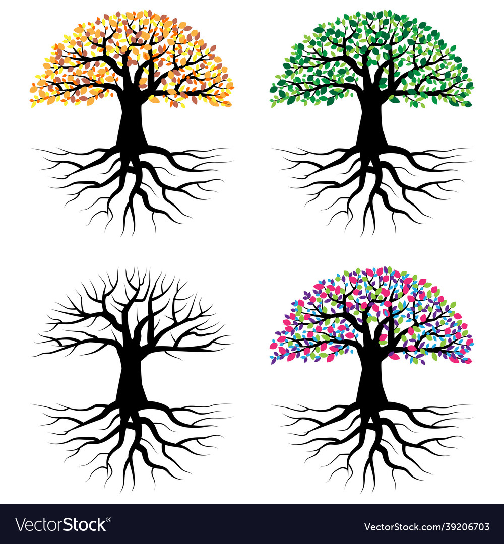 Four seasons tree watercolor collection cartoon