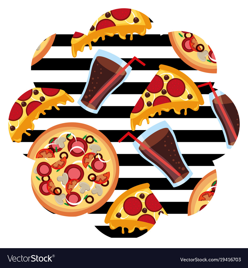 Frame with pizza and soda pattern background