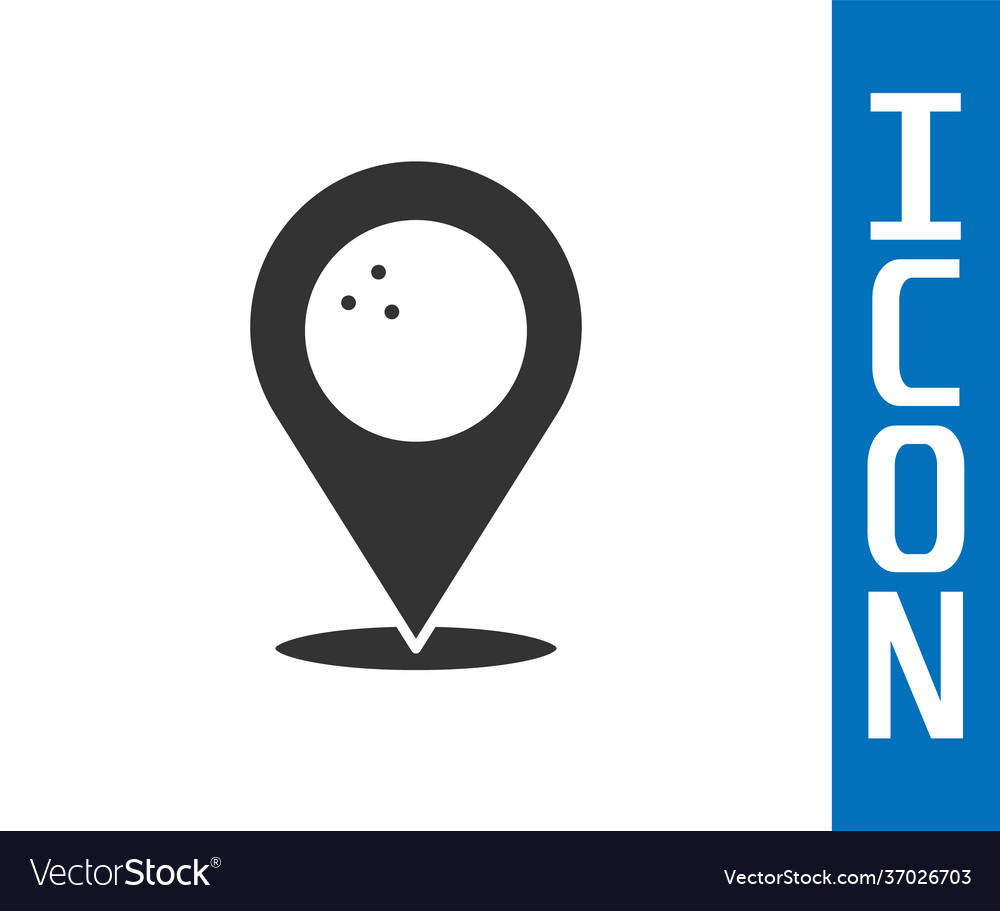 Grey map pointer with bowling ball icon isolated