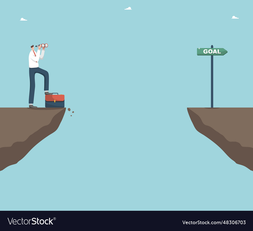 Man looks binoculars from cliff at a goal pointer vector image Man looks binoculars from cliff at a goal pointer