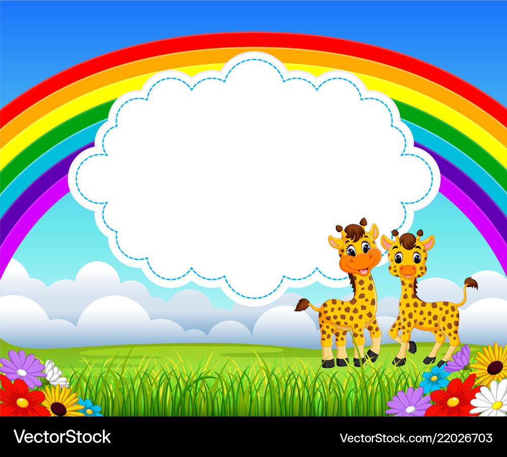 Nature rainbow view with cloud board blank Vector Image