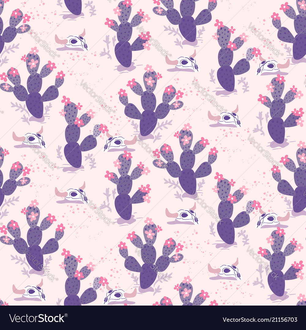 Purple Cactus Skull Seamless Pattern