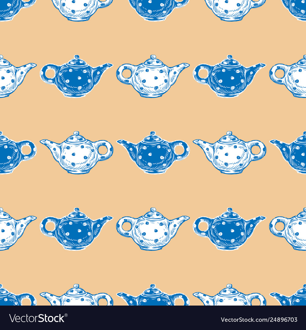 Seamless pattern teapots sketches