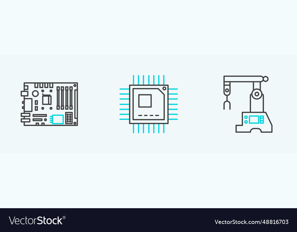 Set line assembly electronic computer vector image Set line assembly electronic computer