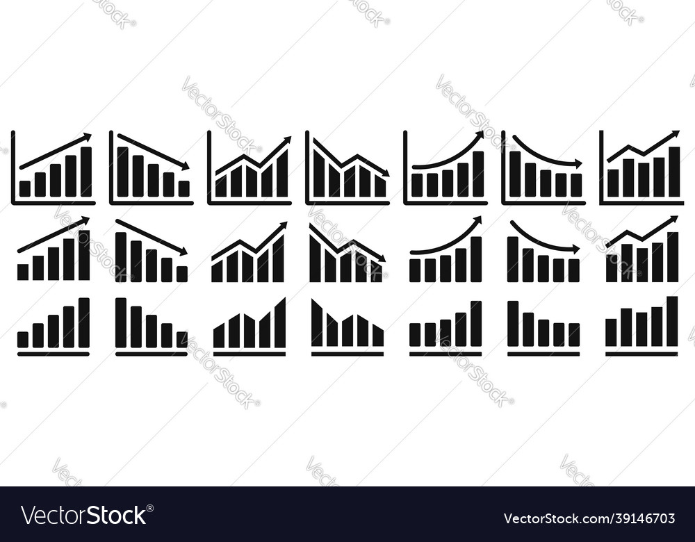 Set of growing graph icons profit chart