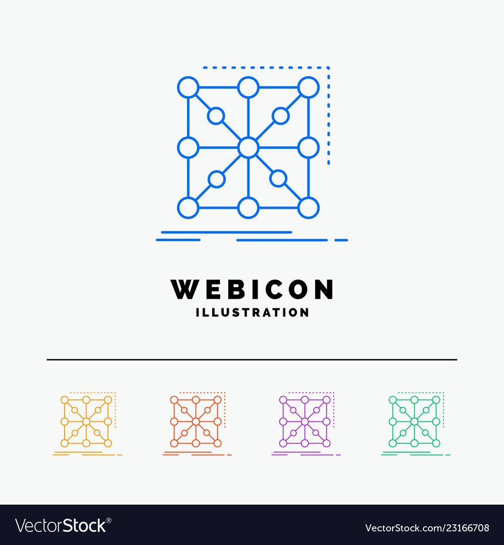 Data framework app cluster complex 5 color line vector image Data framework app cluster complex 5 color line