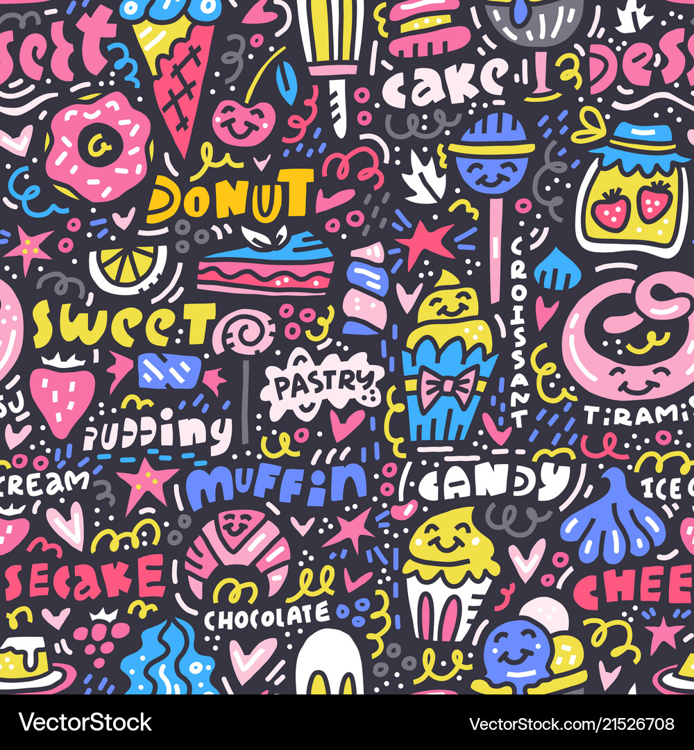 Desserts seamless pattern Royalty Free Vector Image