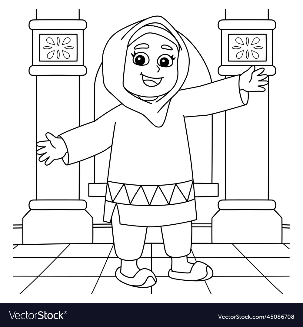 Ramadan muslim girl coloring page for kids Vector Image