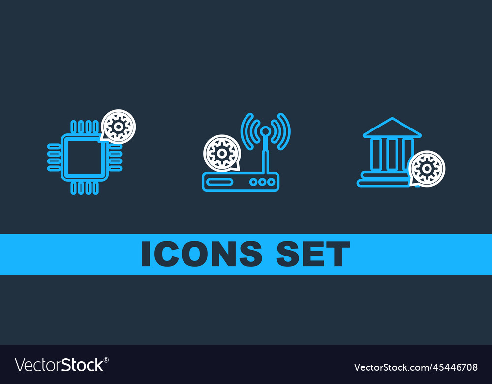 Set line bank building setting processor Vector Image Set line bank building setting processor