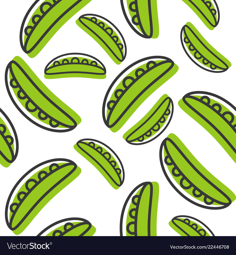 Vegetable seamless pattern green pea pod outline