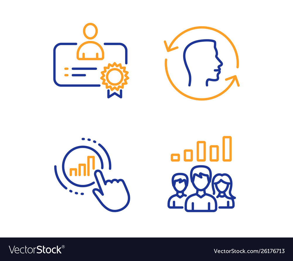 Certificate face id and graph chart icons set