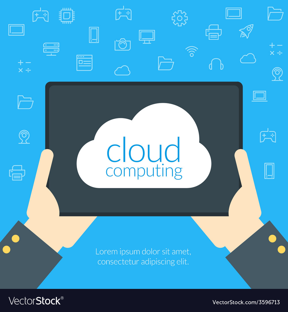 Cloud computing concept in flat design style hand