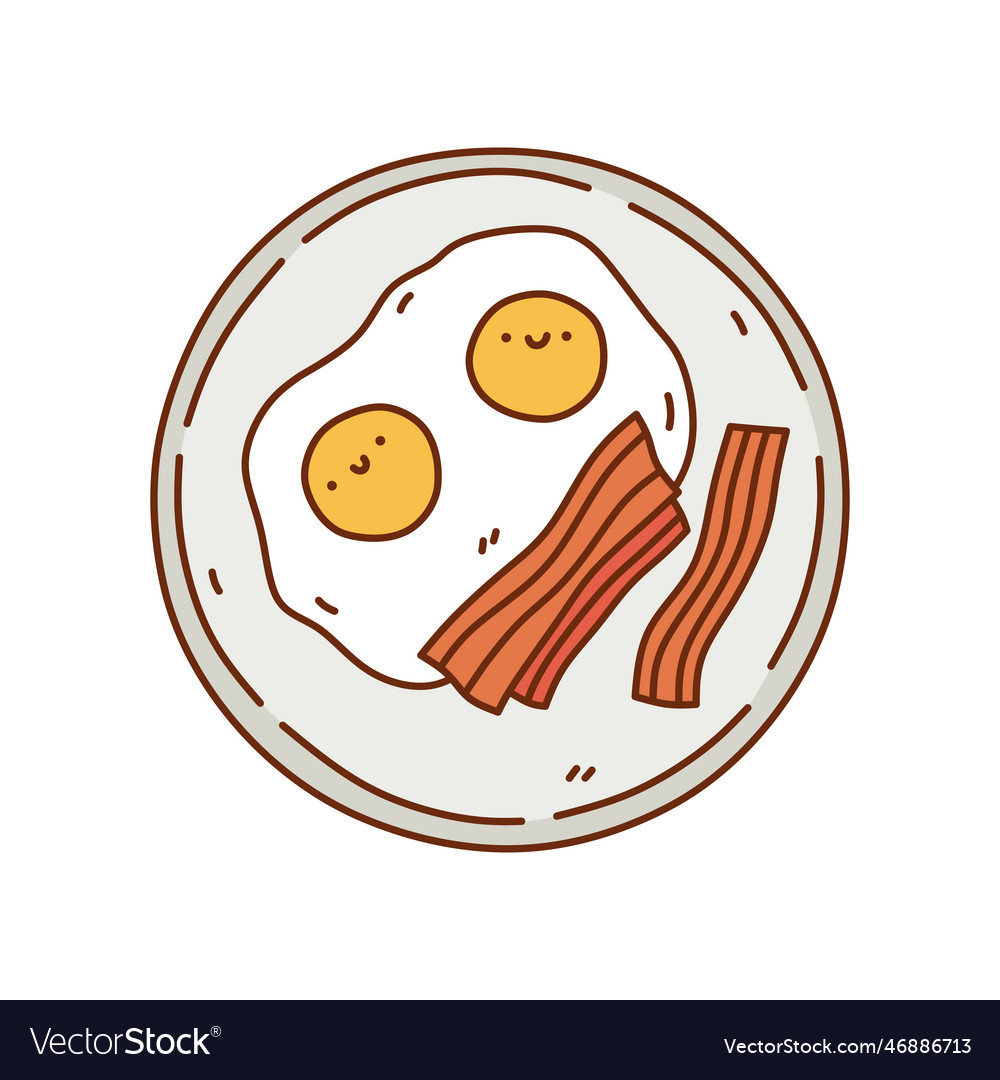 Cute fried eggs with bacon on a plate Royalty Free Vector