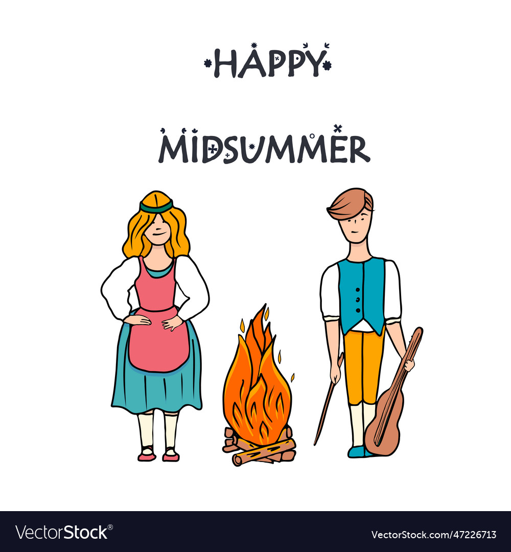 Happy midsummer greeting poster cartoon swedish