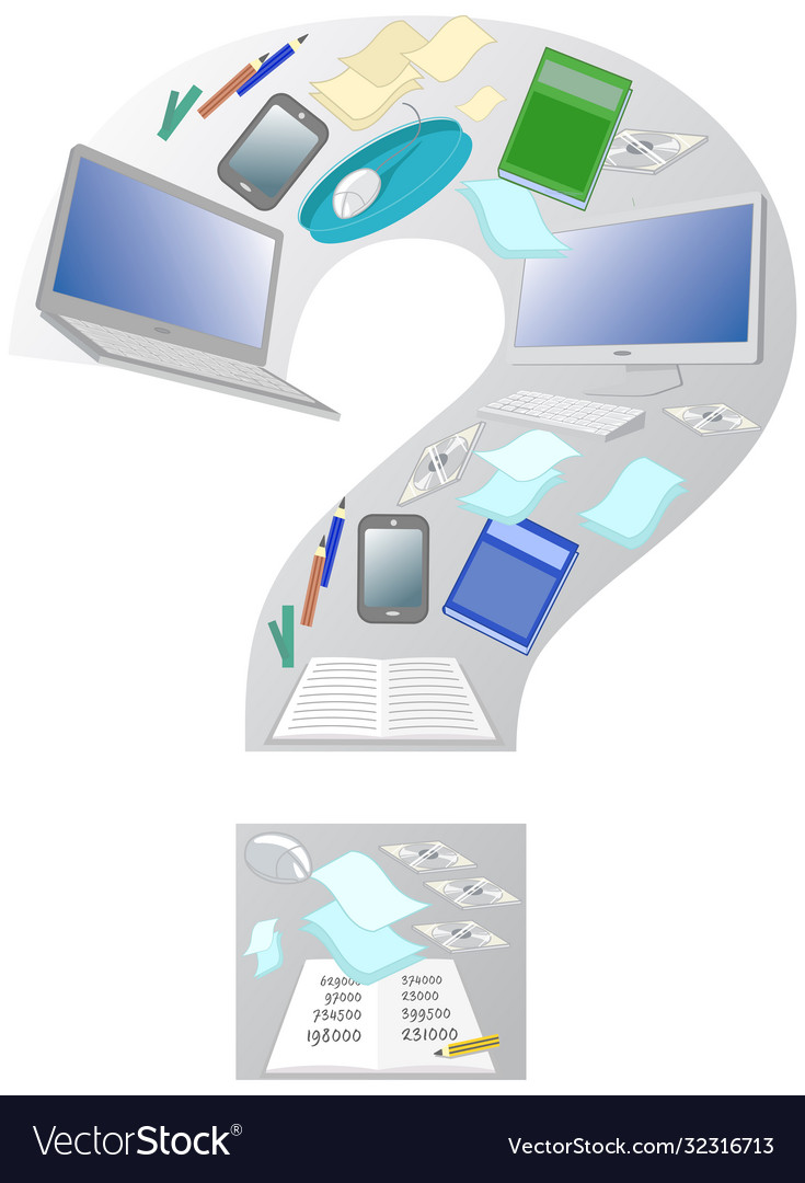 Interrogation mark with office objects