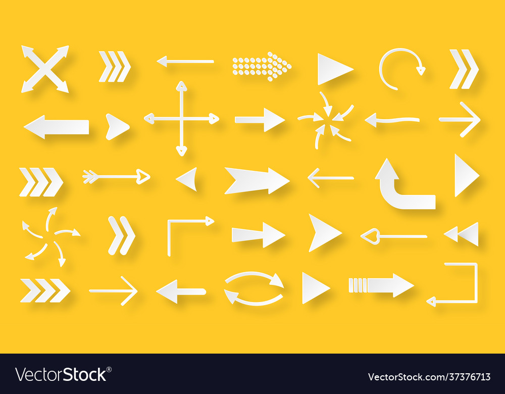Paper cut arrow cursor pointer icon set on yellow vector image Paper cut arrow cursor pointer icon set on yellow