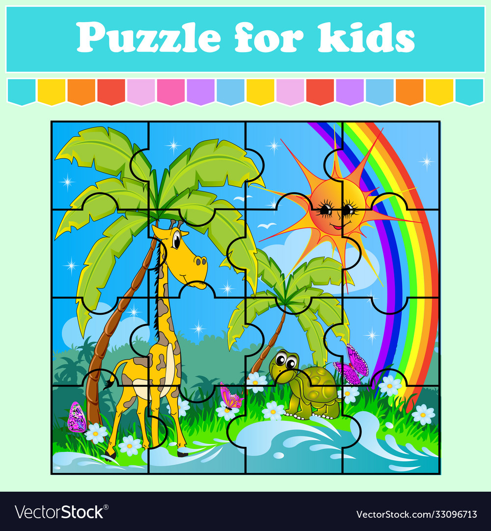 Puzzle game for kids animals in meadow Royalty Free Vector