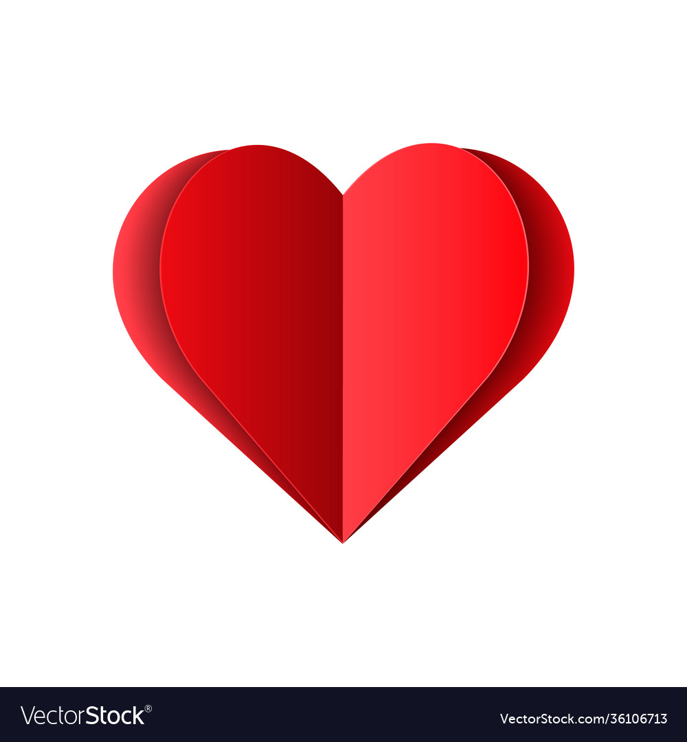 Red paper heart isolated on white background love