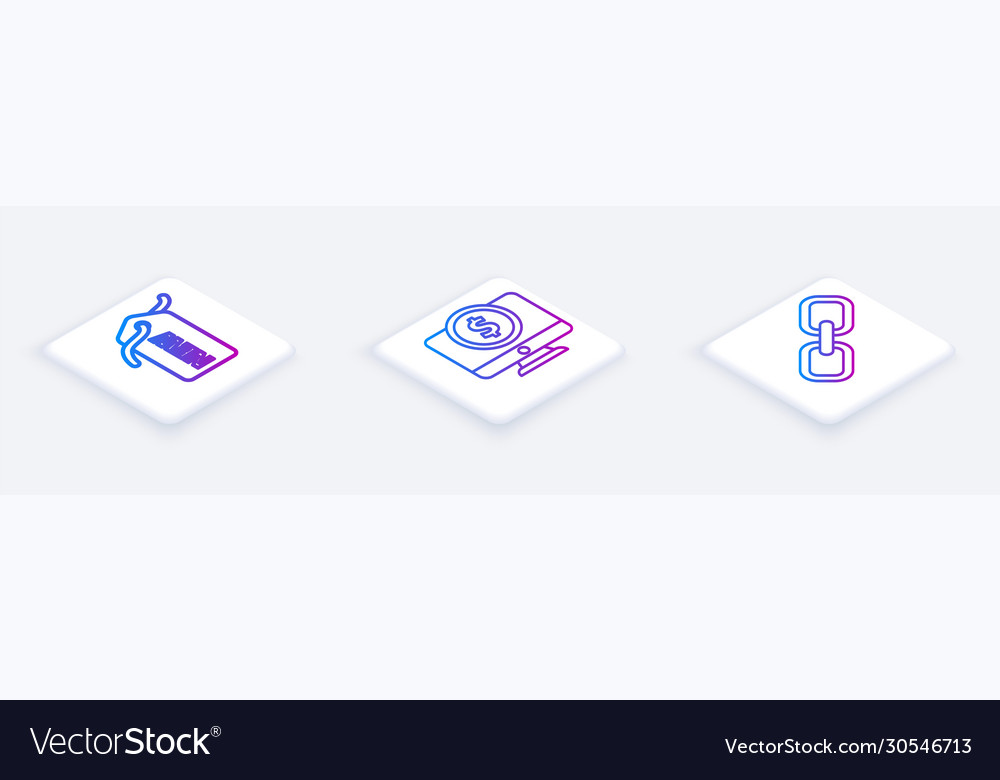 Set isometric line price tag with new computer vector image Set isometric line price tag with new computer