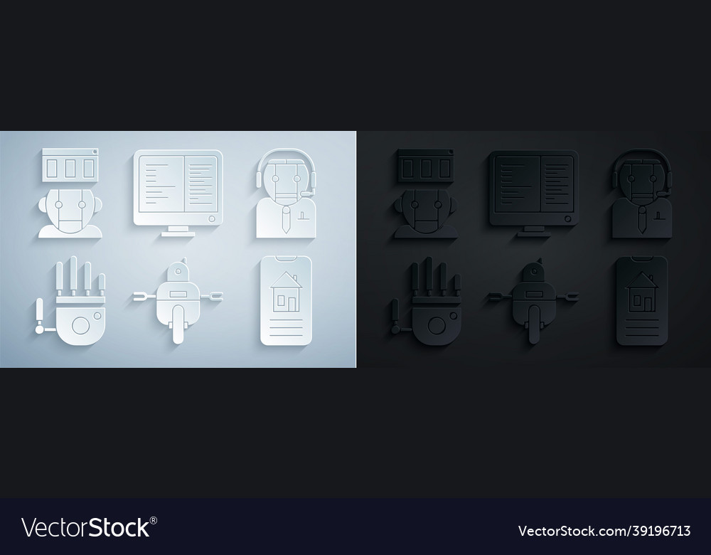 Set robot worker mechanical hand smart vector image Set robot worker mechanical hand smart