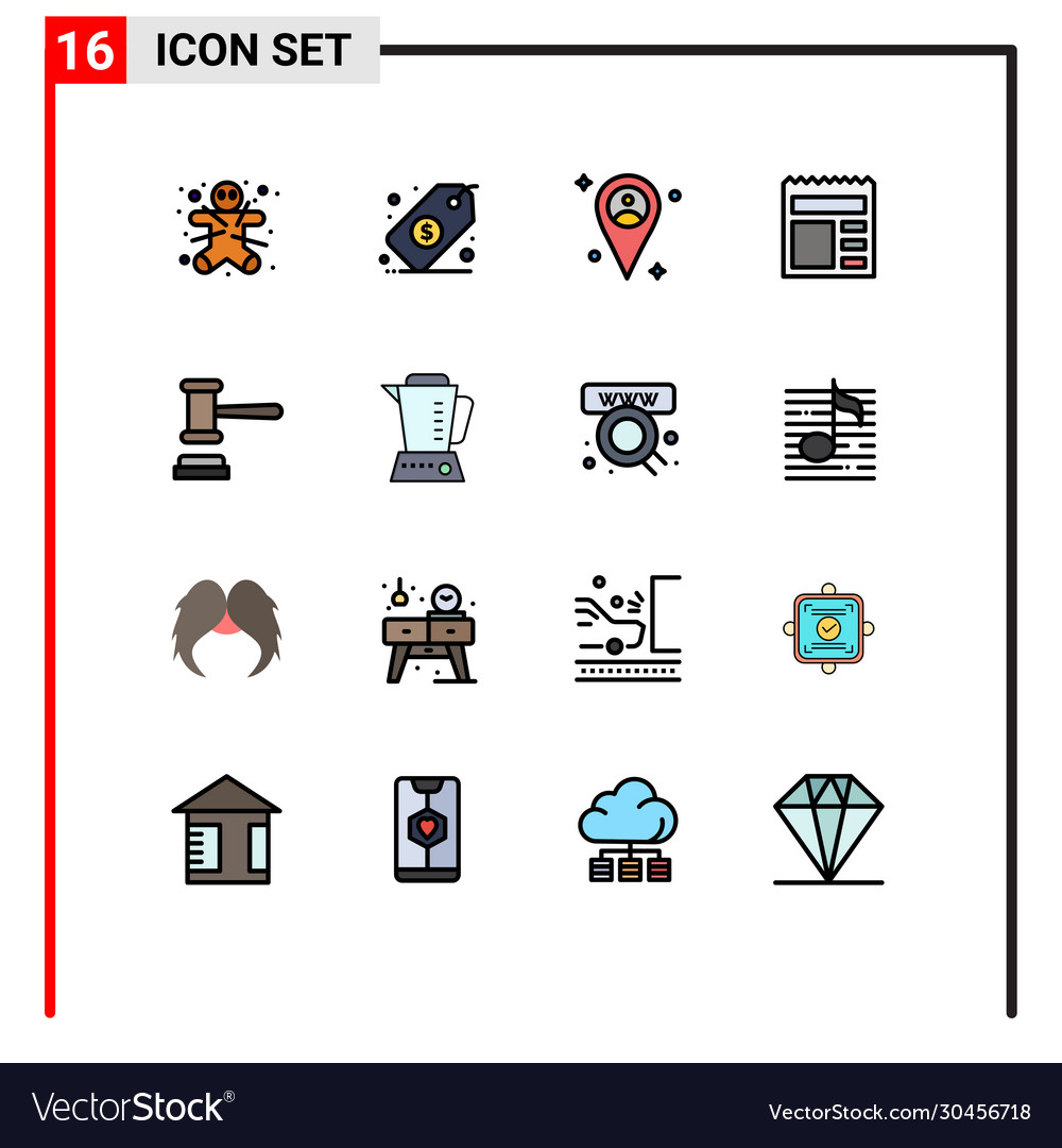 16 universal flat color filled line signs symbols