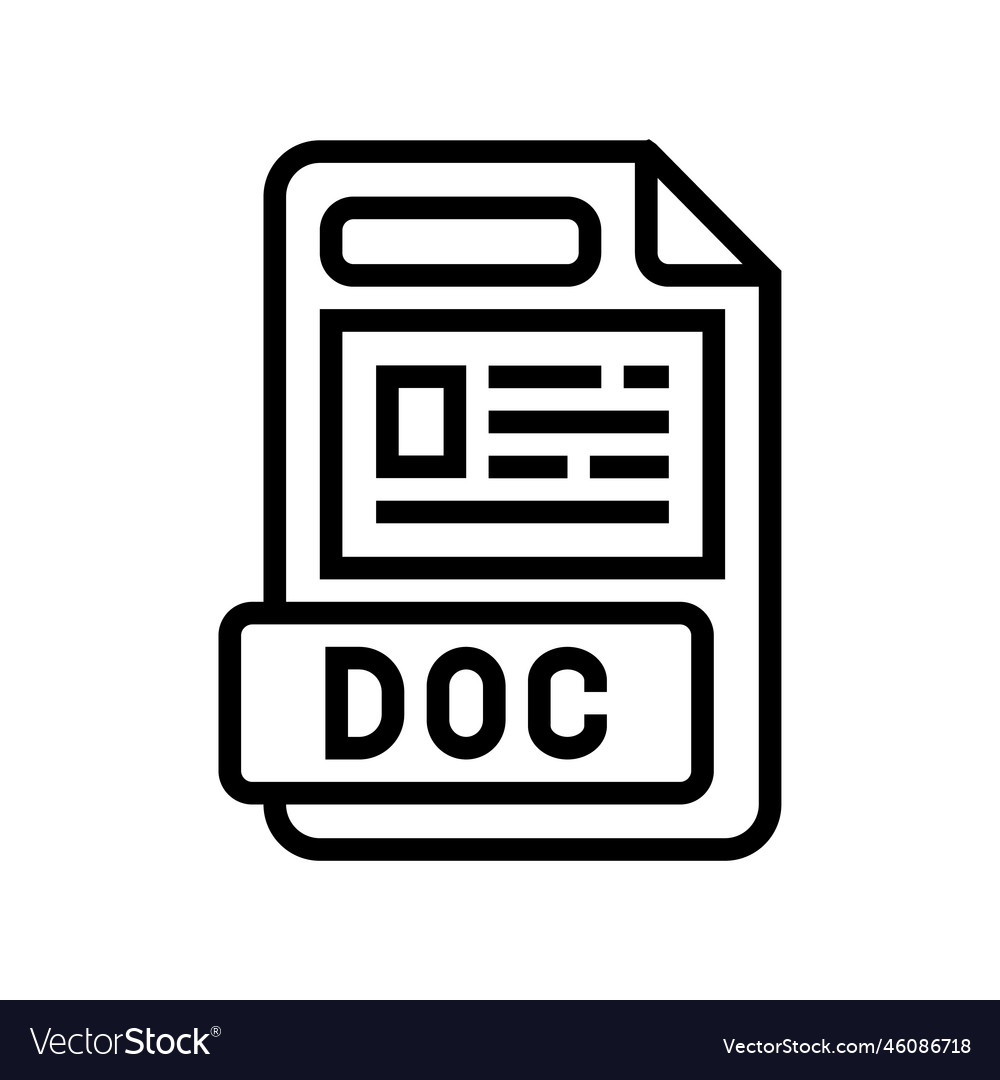 Doc file format document line icon vector image Doc file format document line icon