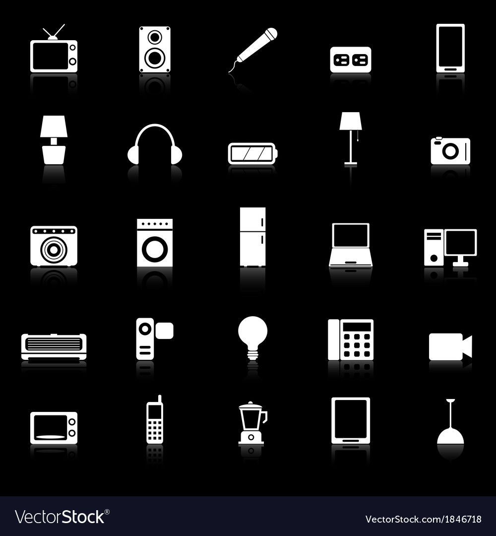 Electrical machine icons with reflect on black Vector Image