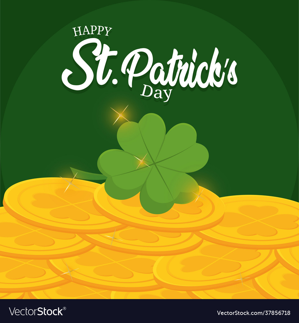 Golden coins and lucky clover Royalty Free Vector Image