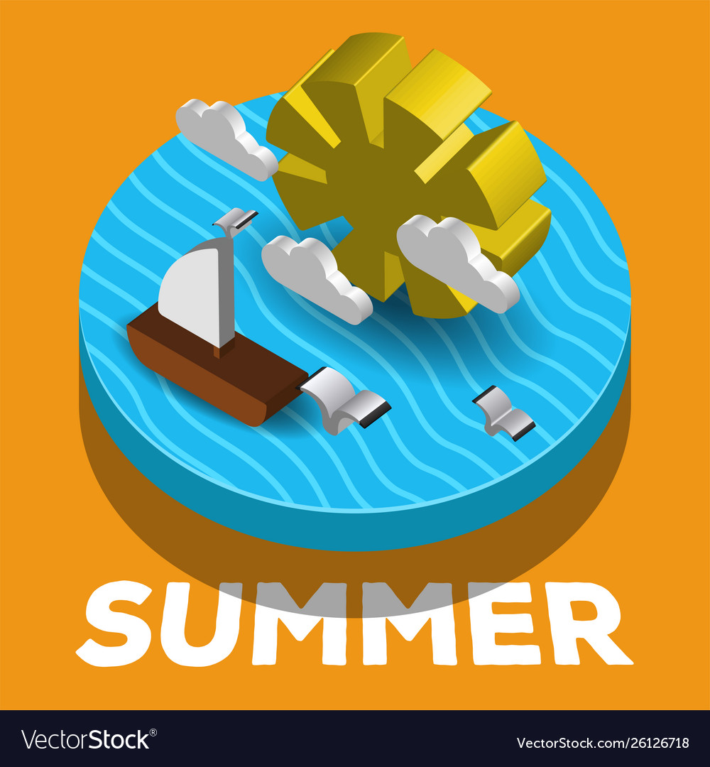 Isolated summer label with 3d objects Vector Image Isolated summer label with 3d objects