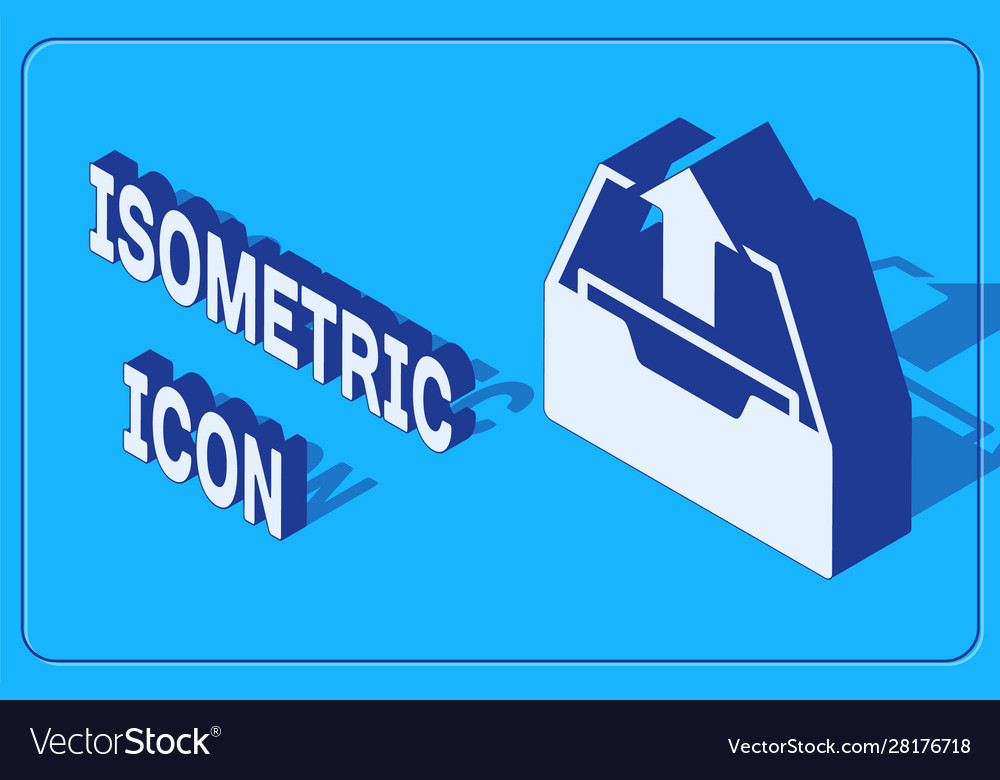 Isometric upload inbox icon isolated on blue