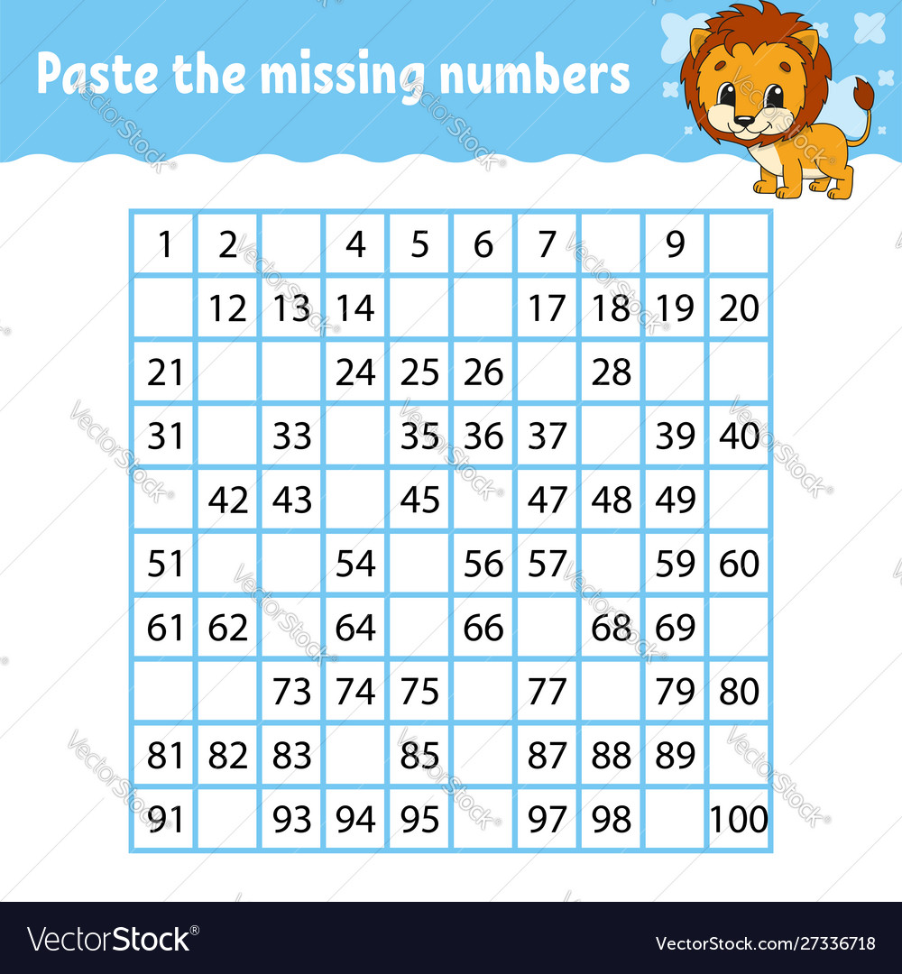 Paste missing numbers handwriting practice vector image Paste missing numbers handwriting practice