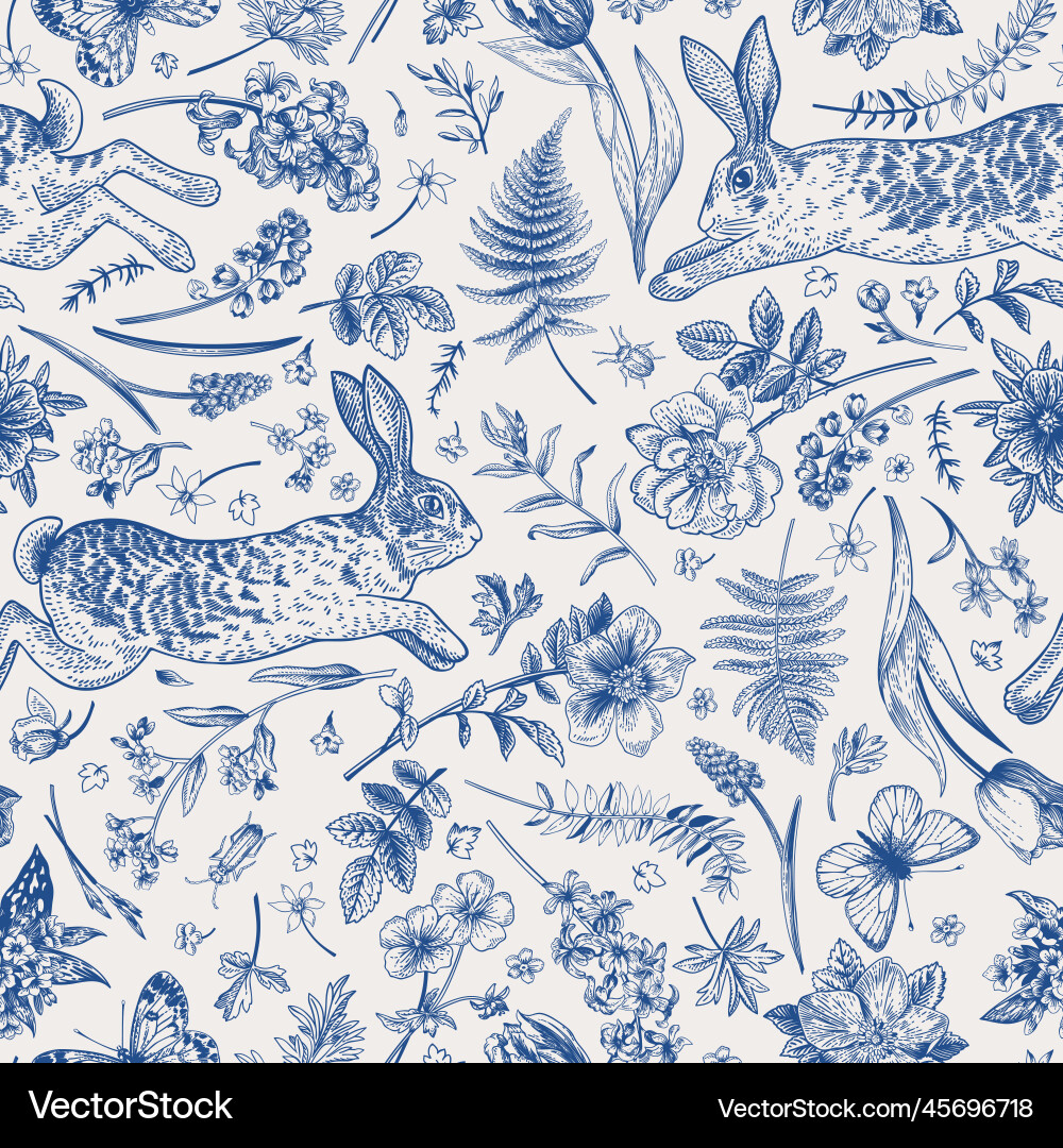 Seamless pattern with rabbits Royalty Free Vector Image