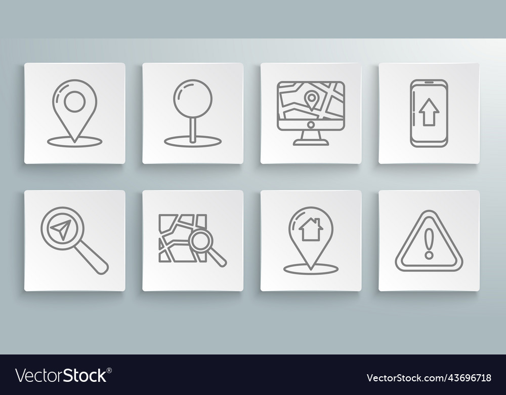 Set line search location push pin folded map vector image Set line search location push pin folded map