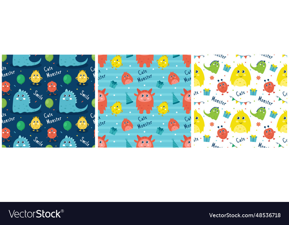 Set of smile seamless pattern design with smiling Vector Image Set of smile seamless pattern design with smiling