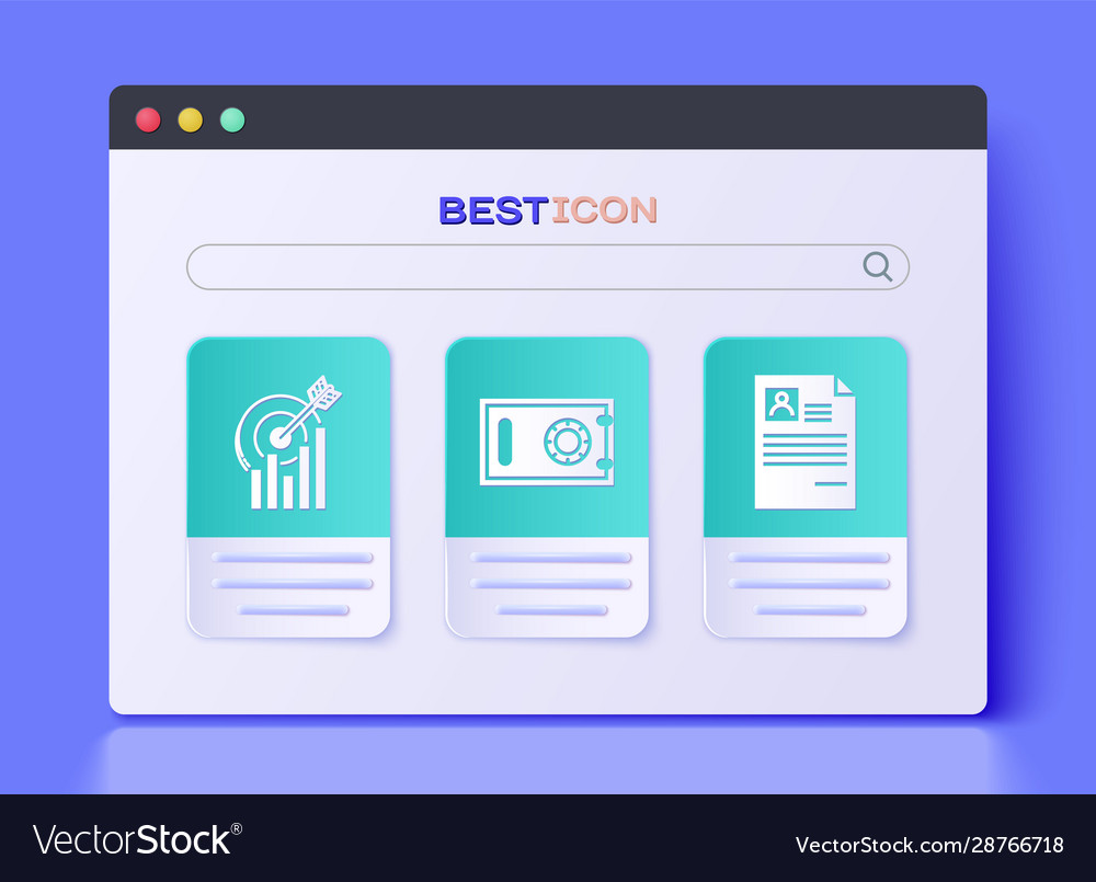 Set safe target with graph chart and resume icon vector image Set safe target with graph chart and resume icon