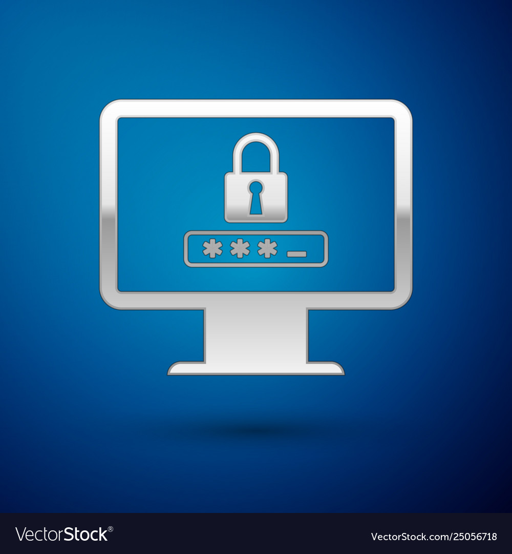 Silver monitor with password notification and lock vector image Silver monitor with password notification and lock